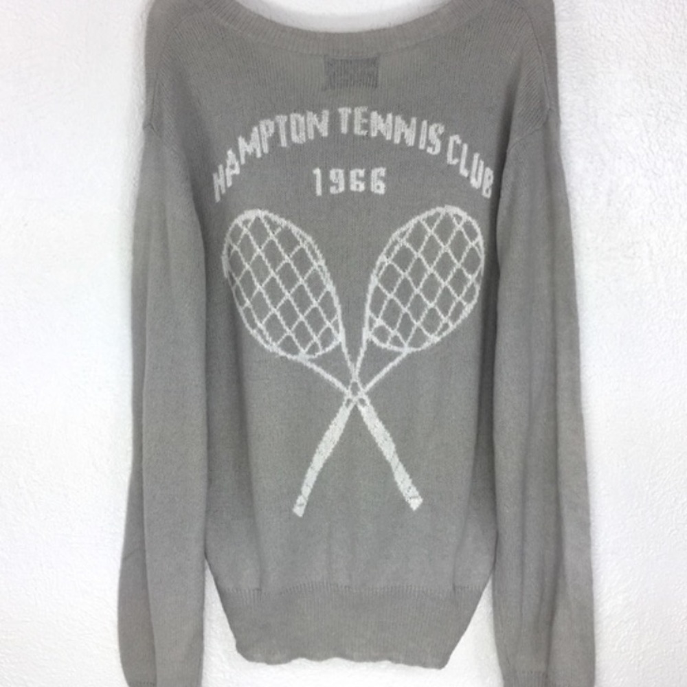 Wildfox Women's V-Neck Sweater in Light Taupe with White Graphic - Picture 3 of 3